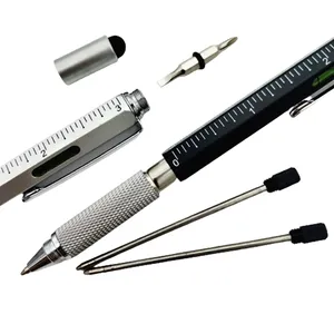 6合1多功能工具圆珠笔金属触控笔多功能笔，带螺丝刀和尺子