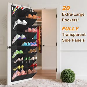 Organisateur de chaussures à suspendre sur la porte, 40 poches, noir, rangement suspendu pour placard, avec poches transparentes - Product Image 3