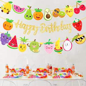 Banner de fiesta de cumpleaños con tema de frutas <span class=keywords><strong>Tutti</strong></span> <span class=keywords><strong>Frutti</strong></span> Party Gold Happy Birthday Banner Summer Fruit Theme Birthday Party Hanging Banner - Product Image 5