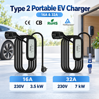 Chargeur EV portable de type 2 CE TUV CB RoHS 16A 230V 3,5kW IEC 62196-2 IEC 61851 LED IP67 Câble de 5 m Fournisseur OEM ODM Vente en gros