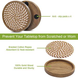 Wholesale 4.3 Inches Woven Wooden <b>Drink</b> <b>Coasters</b> Reusable Absorbent Kitchen Farmhouse Bar Office Mats & Pads in Classic Style - Product Image 5