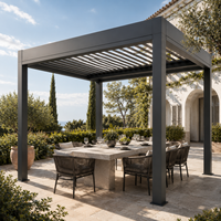 Pérgola Motorizada de Aluminio con Techo de Láminas Impermeable, Gazebo para Jardín Exterior, Patio de Villa
