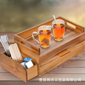 Acacia Wood <b>Tea</b> Bag <b>Box</b> Multi Functional Drawer Storage Organizer Natural Color Rectangle Tabletop Mount - Product Image 2