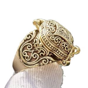 yunnique Men's Ethnic Flip <b>Ring</b> Gold Carved Floral Design Trendy Unique Style Jewelry Gift - Product Image 5