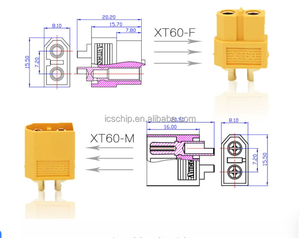 Connecteur Amass XT60 30A à courant élevé, fiche femelle plaquée or avec gaine, 2P, pour batterie Lipo RC, drone FPV XT60-F XT60-M - Product Image 4
