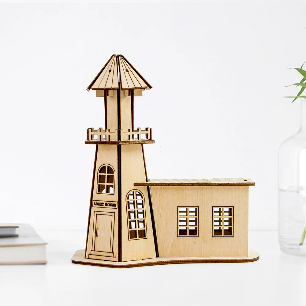 Rumah boneka miniatur, teka-teki kerajinan tangan rumah boneka kayu DIY 3D