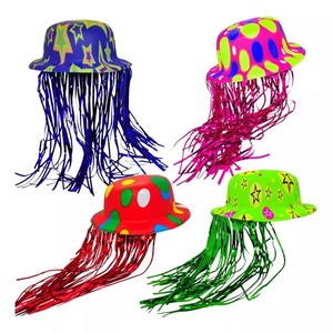 HLC Custom LOGO Metallic Derby Bowler mit Haar Neon Bowler Hüte Dekoration mit <span class=keywords><strong>Batucada</strong></span> Perücke für Festival Party Hochzeit - Product Image 4