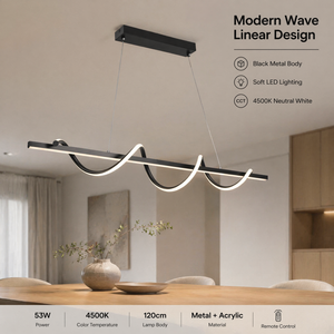 Modern Metal Led Dining Room Pendant <b>Light</b> With Remote Tricolor Dimmable Adjustable Height For <b>Indoor</b> Home 53W 120Cm - Product Image 2
