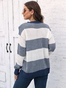 Popular Casual Female Acrylic Winter Sweater Black and White Striped <strong>Patchwork</strong> Design Color Block Pullover Sweaters Knit <strong>Tops</strong> - Product Image 5