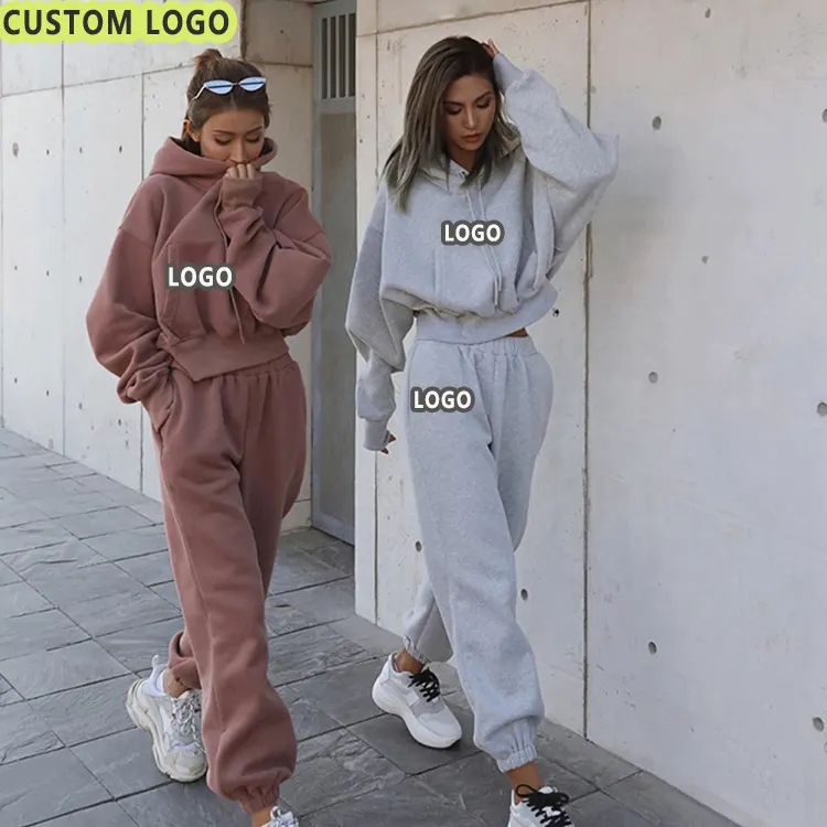 Custom cotton thick oversized hoodie manufacturers plain hoodies women 2 piece sets,high quality sweatpants and hoodie set