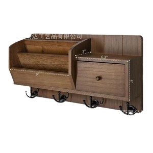 Wooden <b>Wall</b> Mounted <b>Key</b> Rack With <b>Hooks</b> And Drawer For Entryway Storage Organizer - Product Image 1