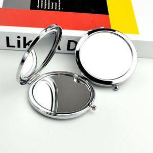 Custom Logo Metal Silver Pocket Base Cosmetic Makeup Double-Sided Folding <b>Small</b> Compact <b>Mirror</b> Diy Gift - Product Image 1