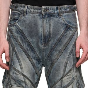 กางเกงยีนส์ผู้ชายทรงแบ็กกี้พิเศษ สไตล์สตรีท ล้างสีซีดแบบสเปรย์ สีดำ ผ้าฝ้าย 100% หนัก 14 ออนซ์ ขายส่ง - Product Image 6