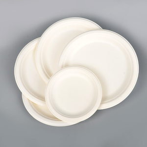 Assiette en papier jetable de 9 pouces pour bagasse Plat de service en pulpe de canne à sucre naturelle Technique polie en plastique à motifs pour le service de fruits - Product Image 1
