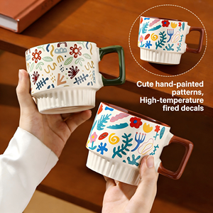 Taza de Cerámica Vintage Floral de 300 ml, Taza de Café, Taza de Cerámica para Parejas, Apilable - Product Image 3