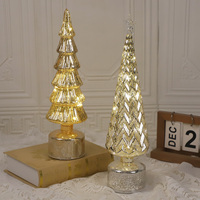 Ensemble décoratif de sapin de Noël miniature rotatif en verre soufflé à la main, pré-éclairé, style vintage moderne, pour table