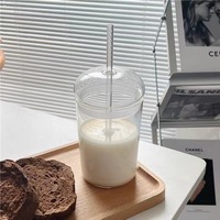 Tasse en verre à haute teneur en borosilicate jus boisson café Simple tasse à eau Ins graisse tasse avec couvercle et paille