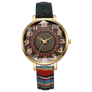 Reloj de pulsera para mujer de estilo étnico vintage, esfera de mandala colorida, correa de tela informal - Product Image 5