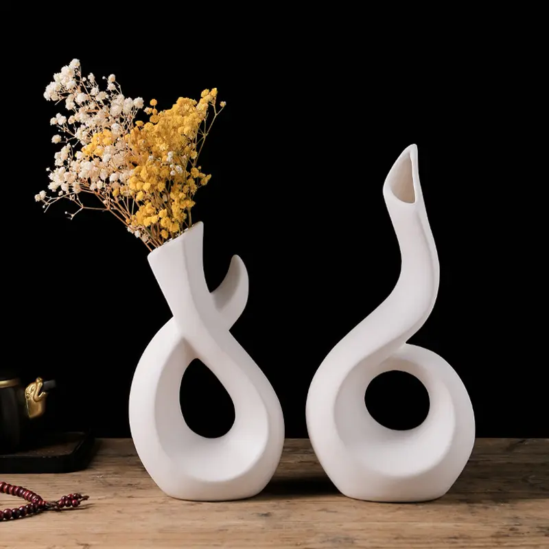 Sıcak satış düz yanan vazo yaratıcı basit ev mobilyası hidroponik kuru çiçek toptan seramik Donut vazo