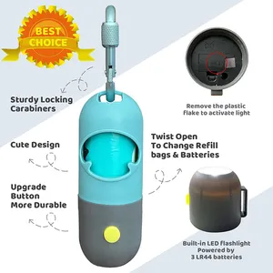 Dispenser Tas Kotoran Hewan Peliharaan Luar Ruangan dengan Lampu LED Tahan Air Tempat Tas Kotoran Anjing