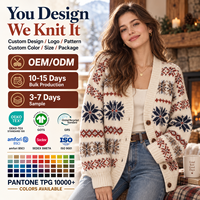 Damen Fair Isle Strickjacke Vintage Nordischer Jacquard V-Ausschnitt Knopfleiste Langarm Lose Winter-Strickware Maßanfertigung