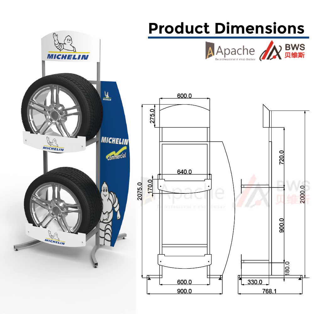 Apache High Quality Car Wheel Rims Metal Display Racks for Automotive Stores, Tire Service Centers and Garage Showrooms — view 2