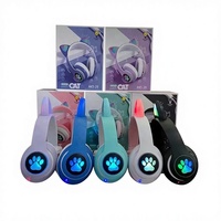 Headset Anak Lucu Bentuk Kucing Tws dengan Mic, Lampu LED, Wireless & Wired, Earphone dengan Slot Kartu TF, Headphone BT untuk Anak-anak