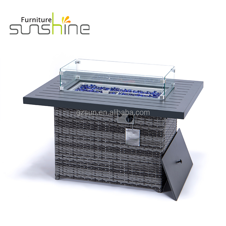 Прямоугольная уличная подставка для костра, газовый садовый пропановый стол для костра из ротанга