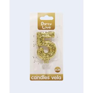 Candela Numero 5 con Glitter Dorato per Feste, Candele di Compleanno da 6 Cm - Product Image 2