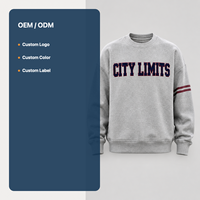 Sweat-shirt à col rond personnalisé gris avec lettres et manches rayées OEM ODM