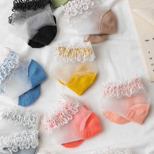 Chaussettes transparentes en dentelle florale <span class=keywords><strong>fantaisie</strong></span> de haute qualité pour femmes, faible MOQ, vente en gros, chaussettes en soie cristalline <span class=keywords><strong>transparente</strong></span> pour femmes - Product Image 2