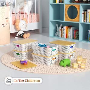 Plastic Storage Baskets With Bamboo <b>Lid</b> Stackable Storage <b>Bins</b>: Storage Baskets for Organizing - Product Image 4