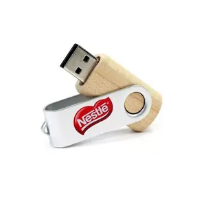 Pendrive giratorio de madera sólida con logotipo personalizado, unidad flash usb 3,0, 8GB, 16gb, 32gb, 1tb, de metal y madera, 2,0