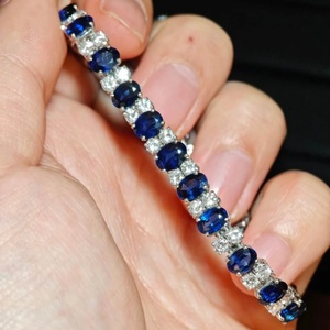 Lab-grown <b>Gemstones</b> <b>Bracelet</b> Sapphire with Lab Diamond Elegant Fine Jewelry Anniversary Custom Gift for Women - Product Image 1