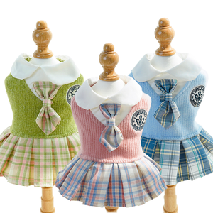 Nettes Mädchen weibliches Hunde kleid Winter Frühling Haustier Sommer Kleidung gestreifte feste Muster Polyester Baumwolle Hemd Rock für kleine - Product Image 1