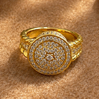 Bague de fiançailles statement hip-hop en argent sterling 925 plaqué or, avec disque rond pavé de moissanite et anneau torsadé massif, vente en gros