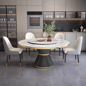 Modern Luxury Round Marble <strong>Dining</strong> Table Chair <strong>Set</strong> 4 6 8 Seater Metal Furniture <strong>Dining</strong> Room Kitchen with Rotating Centre Design - Product Image 2