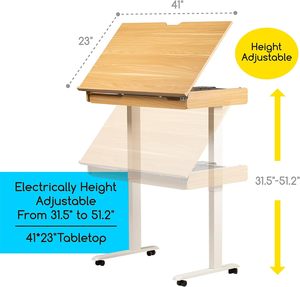 MEEDEN-<span class=keywords><strong>Table</strong></span> à <span class=keywords><strong>dessin</strong></span> électrique réglable en hauteur de 31 à 52 pouces avec tiroir de rangement, grand plateau inclinable de 41x23 pouces - Product Image 3