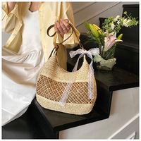 Printemps été sac tissé creux femme fait à la main papier corde filet vacances sac de paille tissage manuel tresse épaule maille sacs de plage