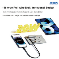 Prise multifonctionnelle tout-en-un de type 146, câbles rétractables doubles + charge rapide 20W avec support de téléphone intégré