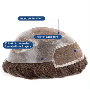 100% cheveux humains 8*10 <span class=keywords><strong>français</strong></span> dentelle avant Mono Center avec peau PU autour du système de cheveux de Base pour hommes toupet - Product Image 4