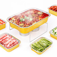 Contenants alimentaires rectangulaires jetables en aluminium avec couvercles, motif incrusté or, pour camping et plats – Vente chaude
