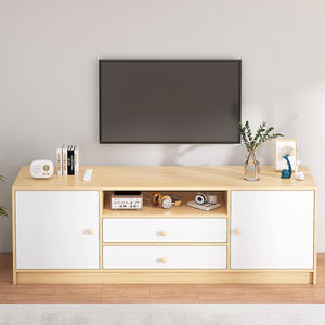 Meuble TV moderne de luxe simple, design en panneaux, bois de chêne/gris + blanc, avec tiroirs, pour salon, séparateurs de pièces - Product Image 2