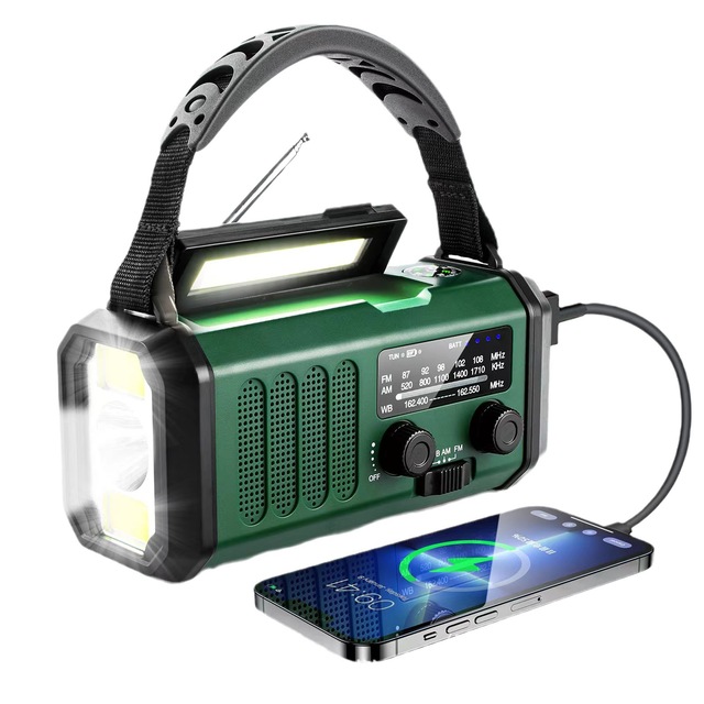 10000mAh Power Bank Multifunctional Radio Manual Crank Solar USB Charging FM AM WB NOAA Weather Radio Emergency LED Flashlight