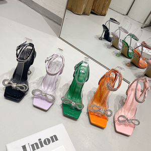 Sandalias de Tacón Alto con Cristales y Lazo de Pedrería, Estilo Europeo y Americano 2026, Zapatos de Pasarela con Punta Cuadrada - Product Image 6