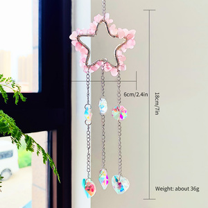 NUOVO Acchiappasole in Cristallo Naturale con Gemme Curative, Luna e <span class=keywords><strong>Stella</strong></span>, <span class=keywords><strong>Pietra</strong></span> <span class=keywords><strong>Rosa</strong></span> Lucidata, Cristallo Colorato a Forma di Diamante per Finestre di Casa - Product Image 6
