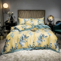 Parures de lit d'été Super King Size, vente chaude d'usine, housse de couette en fibre de lyocell jaune, motif végétal, draps durables