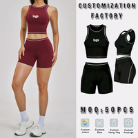 Ensemble de sport et yoga 2 pièces avec logo personnalisé, vente en gros, nouveau design de taille haute, short contrastant pour Pilates
