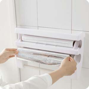 Multi-Functional Wall Mounted Foil and <b>Plastic</b> Wrap Dispenser with Paper Towel Holder and <b>Sliding</b> Cutter - Product Image 4