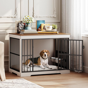 Köpek kafesi mobilya kapalı ahşap köpek kulübesi ile ayarlanabilir yükseltilmiş köpek kase besleyici, büyük orta Pet House End masa - Product Image 1